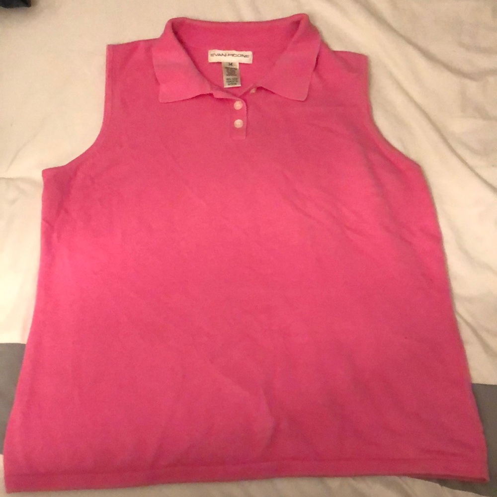 Tank soft knit weave, collared, button down, sleeveless.